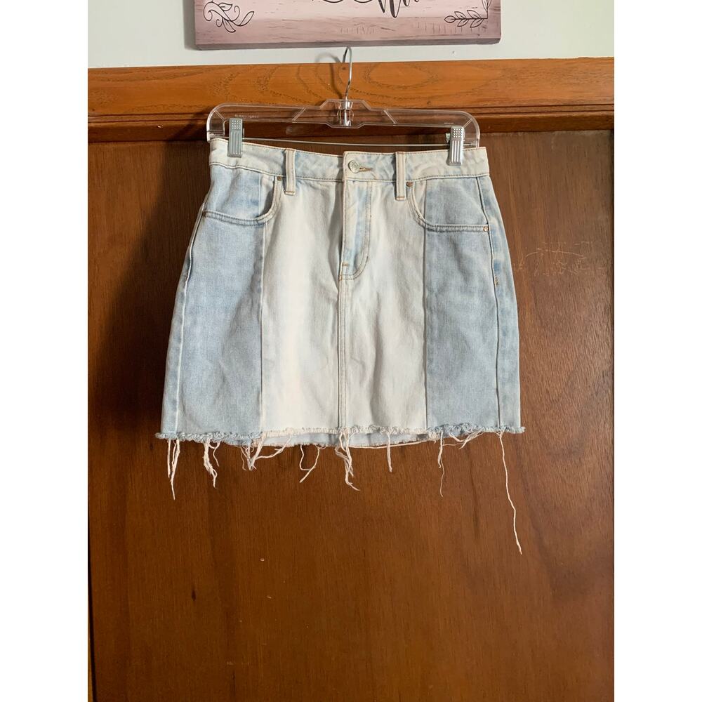 PacSun Denim Mini Skirt 27 Light Wash Raw Hem Y2K Festival